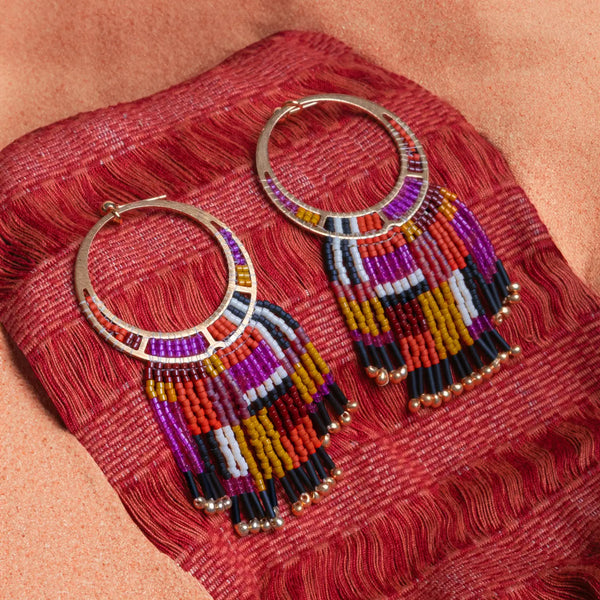 Beaded Painted Desert Fringe Earrings  Mayana   