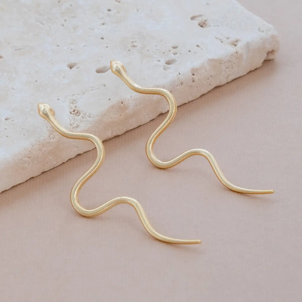 Brushed Gold Slithering Snake Earring Sarka & Cleo