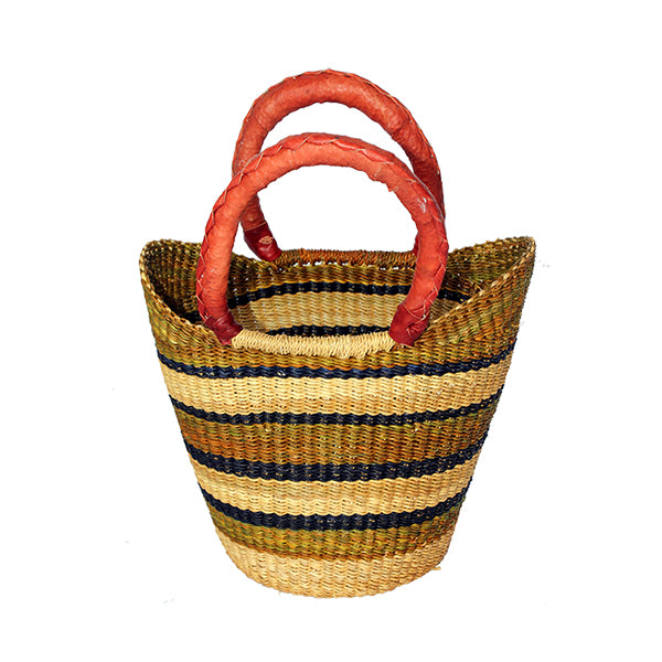 Mini shopping Tote With Leather Handles  African Market Baskets   