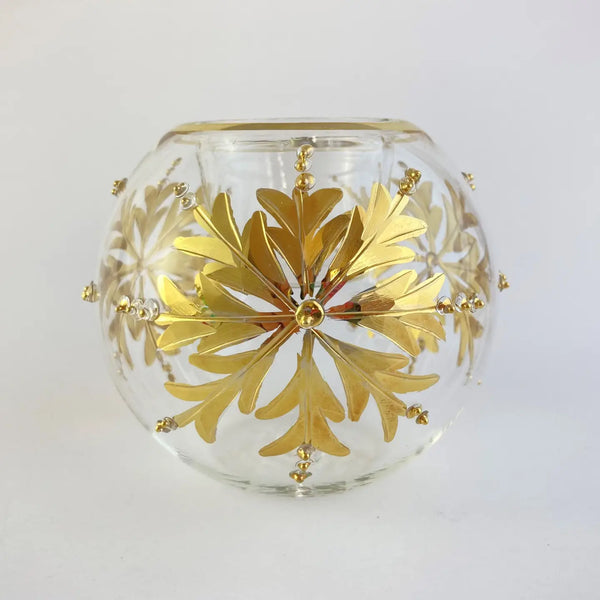 Blown Glass Tealight Holder  Dandarah Gold Snowflake  