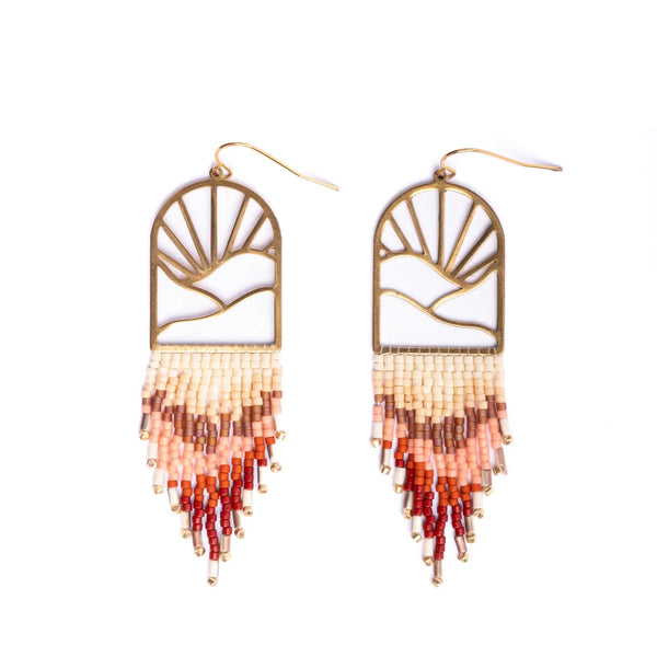 Beaded Sedona Sunset Fringe Earring  Mayana Rust/Salmon  