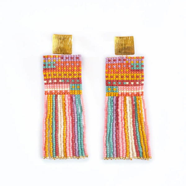 Beaded Striped Knit Fringed Earring  Mayana   