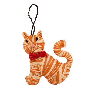 Raffia Cat Ornament  Kazi Orange Stripe  