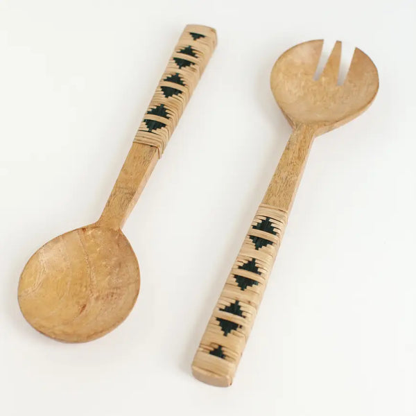 Mango Wood Salad Servers  Creative Women Geo Woven  