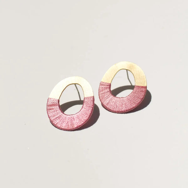 Oblong Form Earrings Naked Brass Rover & Kin Rose Thread  