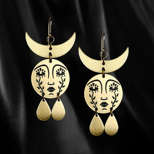 Horned Mother Moon Earrings Regular While Odin Sleeps   