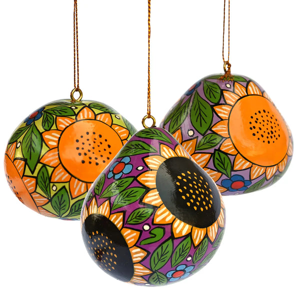 Sunflower Painted Gourd Ornament  Lucuma   