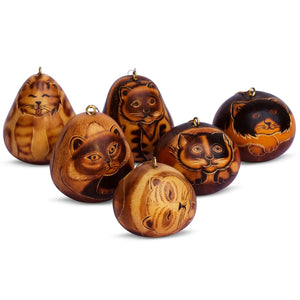 Mini Gourd Carved Cat Ornament Regular Lucuma   