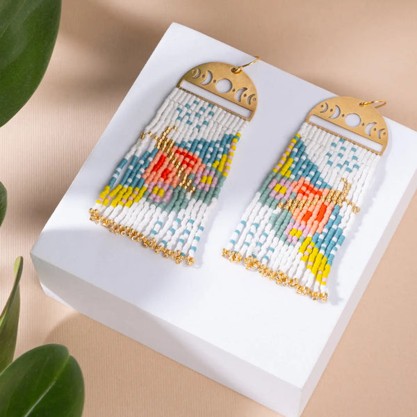 Beaded Moonlit Moth Fringe Earrings  Mayana   