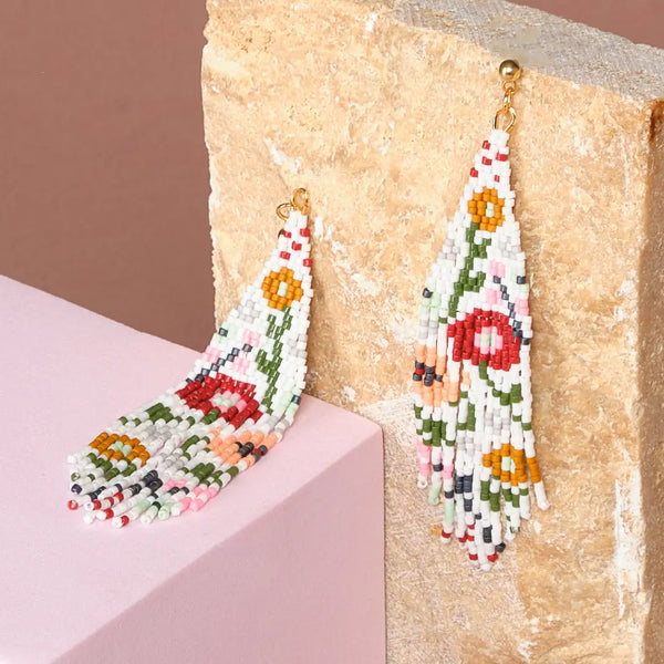 Beaded Wildflower Fringe Earrings  Mayana   