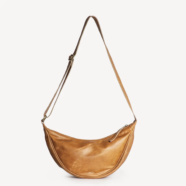 Leather Moon Sling Bag  Joyn Camel  