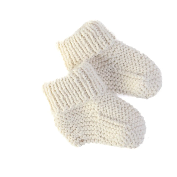 Muku Handknit Baby Booties Forest Awamaki White  