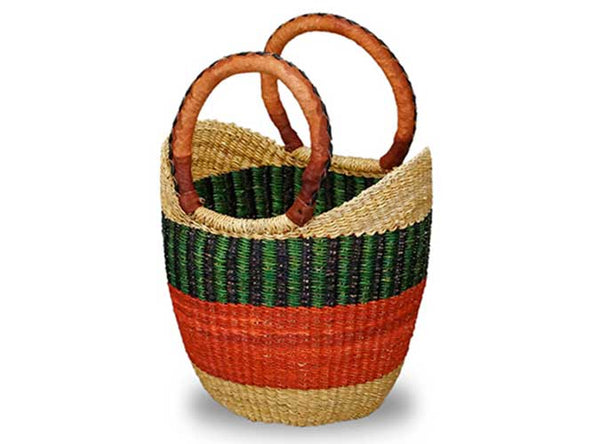 Mini shopping Tote With Leather Handles  African Market Baskets   