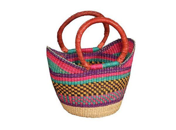 Mini shopping Tote With Leather Handles  African Market Baskets   