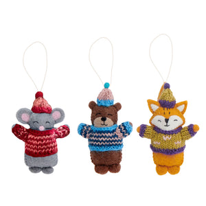 Felt Animals In A Knit Sweater Ornament  Global Goods Partners   