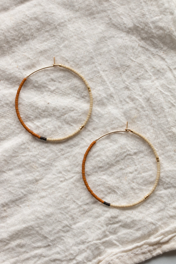 Mala Gold And Glass Bead Hoop Earrings Small Olive Yewo   
