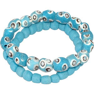 Carousel Recycled Glass Bead Bracelet Set  Global Mamas Light Blue  