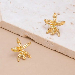 Gold Orchid Flower Stud Earring Sarka & Cleo