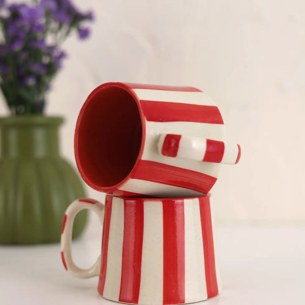 Ceramic Striped Coffee Mug  Casa Amarosa Red  