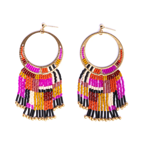 Beaded Painted Desert Fringe Earrings  Mayana   