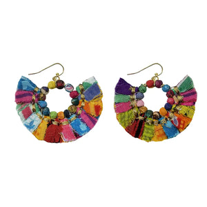 Tasseled Kantha Hoop Earrings  WorldFinds   