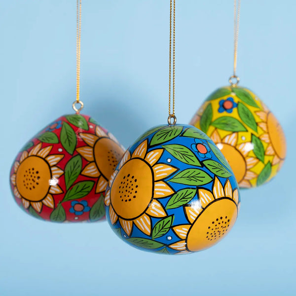 Sunflower Painted Gourd Ornament  Lucuma   