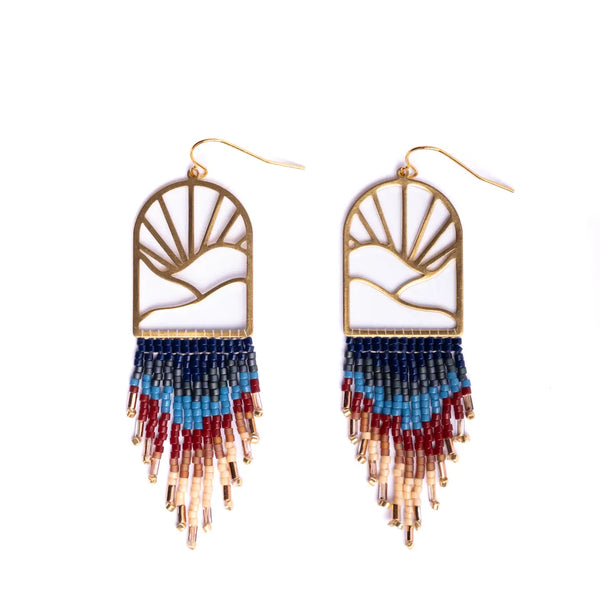 Beaded Sedona Sunset Fringe Earring  Mayana Blue/Green  