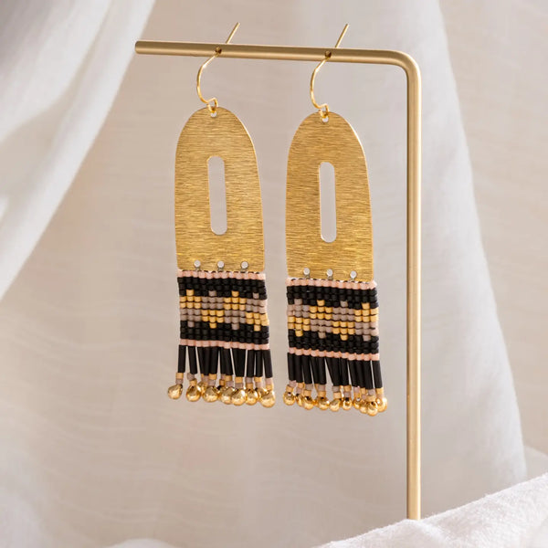 Beaded Color Block Brass Earring  Mayana   