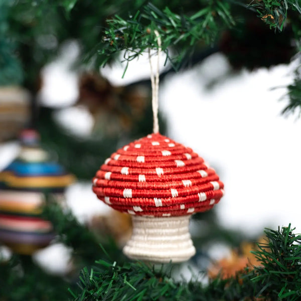 Woven Red Mushroom Ornament  Kazi   