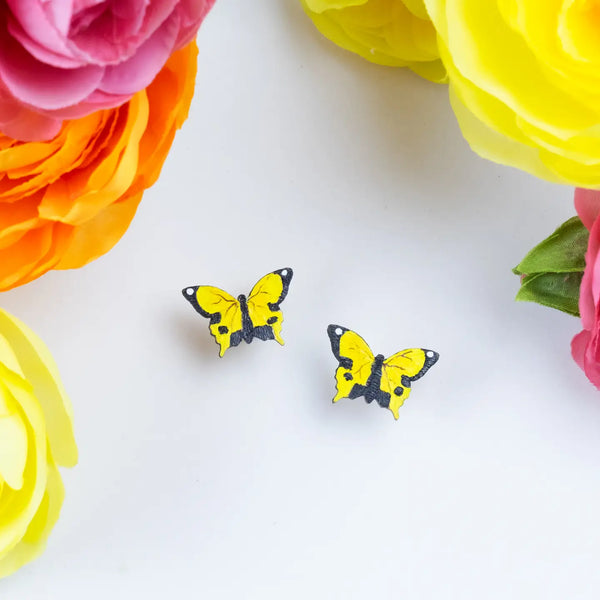 Butterfly Stud Earrings Tulia's Artisan Gallery Yellow Swallowtail