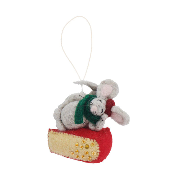 Mouse On A Cheese Wedge Ornament  Global Goods Partners   